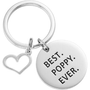 AHAETH Poppy Gifts Grandpa Key Chain From Grandchildren Granddaughter Best Poppy Birthday Ornament Presents Poppy Keychain, Stainless Steel, M