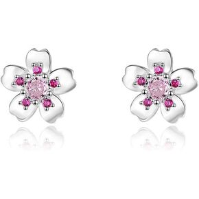 زهر الكرز أقراط للنساء الفتيات S999 الفضة الاسترليني الأبيض الذهب الوردي تشيكوسلوفاكيا كريستال لطيف لذيذ زهرة ساكورا ترصيع القرط هيبوالرجينيك عيد ميلاد عيد الحب هدايا المجوهرات in Kuwait