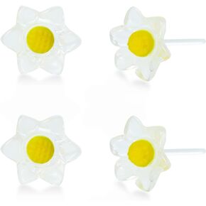Plastic Earrings, Stay Stylish and Comfortable with KMEOSCH's 2 Pairs of Cute Clear Plastic Flower Earrings for Sensitive Ears and Healing New Piercings
