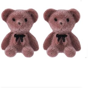 Cute Funny Plush Bear Stud Earrings Kawaii Cartoon Animal Bowknot Bear Earring for Women Girl Fashion Party Jewelry-C pink