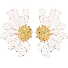 Big Vintage Flower Stud Earrings Exaggerated Oversized Daisy Flower Earrings Statement Jewelry for Women and Girls With Gold Bud