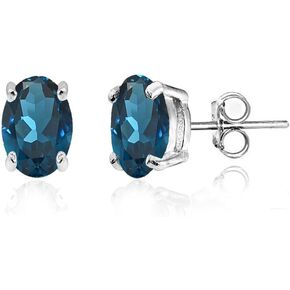 Sterling Silver London Blue Topaz 6x4mm Oval-cut Stud Earrings