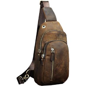 Le'aokuu الرجال في الهواء الطلق عادية السفر المشي لمسافات طويلة الشاي Crossbody الصدر حقيبة الرافعة تلاعب واحد حزام الكتف حقيبة الظهر الرجال الجلود