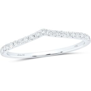 14K White Gold Womens Round Diamond Chevron Stackable 1/6 Cttw For Womens Engagement Wedding Anniversary Ring Band