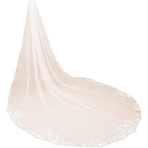 Vintage One Layer Cathedral Wedding Veil Floral Lace Appliqued Soft Tulle Dramatic Bridal Accessory in Kuwait
