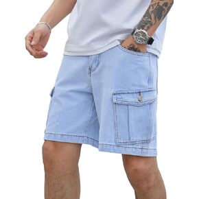 Verdusa Men's Casual High Waist Straight Leg Denim Cargo Shorts with Pockets