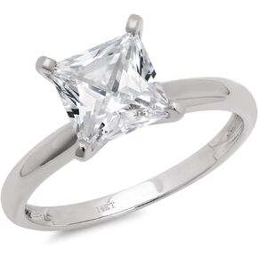 Clara Pucci 2.0 ct Brilliant Princess Cut Solitaire Moissanite Gem 4-Prong Engagement Wedding Bridal Promise Anniversary Ring Solid 18K White Gold for Women