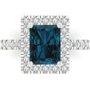 Clara Pucci 3.84ct Emerald Cut Solitaire Halo Natural Royal Blue Topaz Engagement Promise Anniversary Bridal ring 14k White Gold