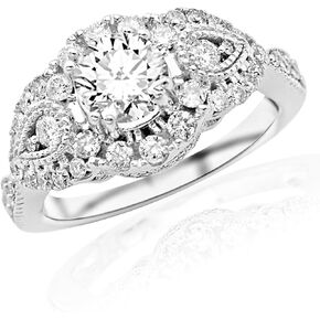 1 1/2 Carat Vintage/Antique Designer Diamond Engagement Ring (G-H Color, SI1-SI2 Clarity) 3/4 Carat Center