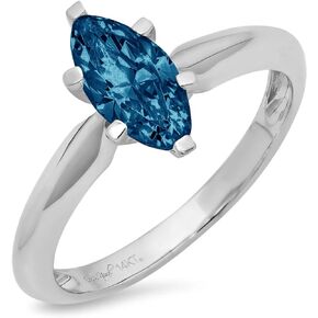 Clara Pucci 1.50 ct Brilliant Marquise Cut Solitaire Natural London Blue Topaz Gem 6-Prong Engagement Wedding Bridal Promise Anniversary Ring Solid 18K White Gold for Women