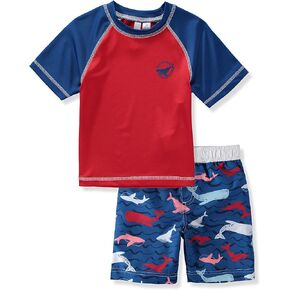 KIMU Surf Boys' Rash Guard Set - 2 Piece UPF 50+ Short Sleeve Swim Shirt and Swim Trunks (12 Months-12)