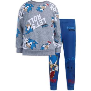 Sega Sonic the Hedgehog Boys 2 Piece Sweatshirt and Pant Sets for Toddlers and Kids – Blue/Light Grey