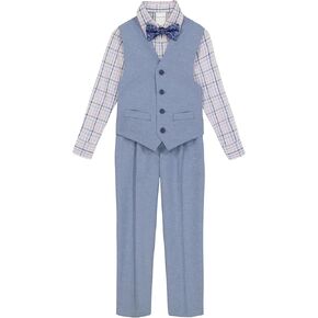 Van Heusen Boys' 4-Piece Formal Suit Set, Vest, Pants, Collared Dress Shirt, and Tie, Blue Allure in Kuwait