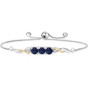 Gem Stone King 925 Sterling Silver and 10K Yellow Gold Blue Sapphire and White Lab Grown Diamond Tennis Bracelet For Women (1.82 Cttw, Gemstone September Birthstone, Fully Adjustable Up to 9 Inch)