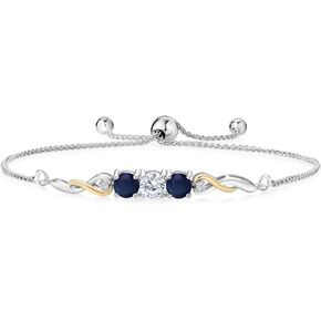 Gem Stone King 925 Sterling Silver and 10K Yellow Gold White Lab Grown Diamond Tennis Bracelet For Women (1.72 Cttw, Gemstone April Birthstone, Fully Adjustable Up to 9 Inch)