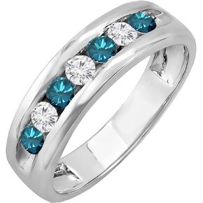Dazzlingrock Collection 0.85 Carat (ctw) 14K Gold Round White & Blue Diamond Mens Anniversary Wedding Band Ring