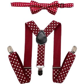 SUNTRADE Child Kids Clip-on Dot Suspenders Elastic Y-Shape Adjustable with Clips and Bow Tie Set for Boys and Girls