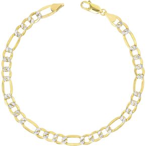 Nuragold 10k Yellow Gold 5.5mm Figaro Chain Link Diamond Cut Pave Two Tone Bracelet, Mens Womens Jewelry 7" 7.5" 8" 8.5" 9"