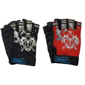 2Pairs Kids Cycling Gloves Half Finger Sport Gloves Non-Slip Gel Gloves Mountain Bike Gloves with Wolf Head Pattern for Children Boys Riding Biking Climbing Hiking Skating Hunting Workout