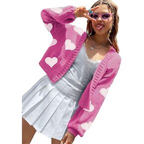 Womens Y2K Cardigan Sweaters Long Sleeve Open Front Cropped Flower Knit Cardigan Aesthetic 90s Shrug Back to College Outfits in Kuwait