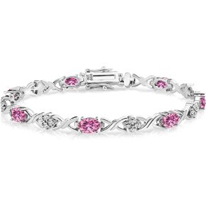 Gem Stone King 925 Sterling Silver Pink Moissanite Tennis Bracelet For Women (3.22 Cttw, Gemstone Birthstone, Oval 6X4MM, 7 Inch)