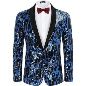 TURETRENDY Men Shiny Sequin Blazer Jacket Stylish One Button Tuxedo Suit Jackets for Party Dinner Prom