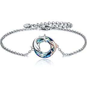 ONEFINITY Dolphin Anklet for Women Sterling Silver Crystal Dolphin Ankle Bracelet Mother and Daughter Ocean Jewelry Gifts for Mom Girls