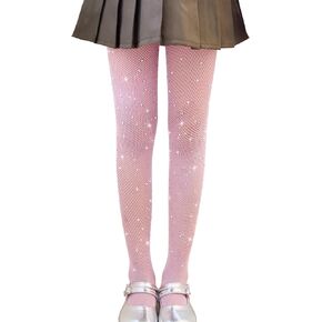 LOLANTA Girls Sparkle Tights 2 Pack Fishnet Rhinestone Stockings for Kids Glitter Shimmer Mesh Pantyhose