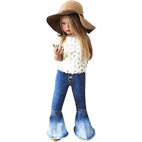Toddler Baby Girl Flared Jeans Ripped Trousers Bell-Bottom Denim Pants Kids Vintage Jeans Child Flared Pants