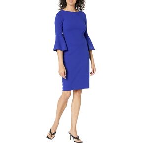 Calvin Klein Scuba Crepe Sheath with Bell Sleeves Ultramarine 8