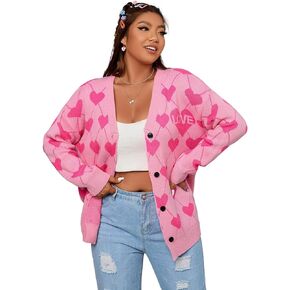 Verdusa Women's Plus Size Button Down Drop Shoulder Printed Sweater Cardigan Outerwear