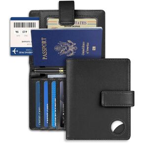 حافظة غطاء محفظة لحامل جواز السفر AirTag للنساء والرجال، حجب RFID، حافظة جواز السفر مع حامل AirTag، ملحقات السفر (بني) in Kuwait