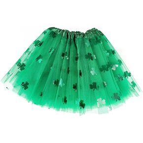GRAEEN Girls St Patrick's Day Tutu Skirt Green 3 Layer Dance Skirt Shamrock Clover Dress Up Children