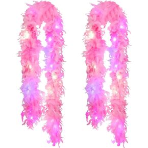 4.4 Yards 40G LED Feather Boa for Craft Home Party Costume, 4 Pcs Turkey Feather Boas, LED Light