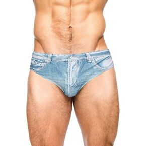 PJ PAUL JONES Men's Swim Brief Denim Print Swim Trunks Drawstring Waist Swimsuit Bikini Briefs