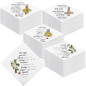 40 Pcs Religious Prayers Christian Gifts with Bible Verse Inspirational Cotton Handkerchiefs Bulk Vintage Cross Floral Scripture Print Ladies Hankies for Women Men Mother's Day Church