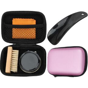 Travel Shoe Shine Kit Complete Shoe Shine Travel Set with Shoe Care Tools & Travel Bag Leather Care Set Leather care set Polish Brush Travel Case Soft Horsehair Bristle Dauber Applicator+Shoe Horn