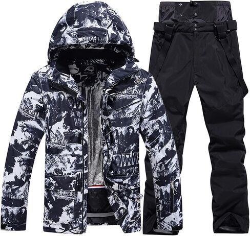 طقم جاكيت وسروال بدلة تزلج للرجال من HOUZONIY معزول مقاوم للماء، بدلة ثلج مبطنة للتزلج والتزلج على الجليد والمشي لمسافات طويلة والتسلق in Kuwait