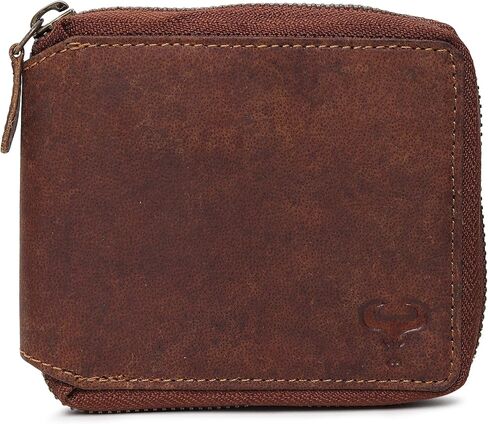 ALPHAHIDE Men RFID Blocking Wallet - Genuine Cowhide Leather - Bifold Zip-Around - Zipped Coin Pocket (Tan Hunter) in Saudi Arabia