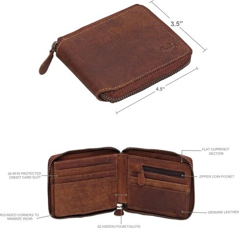 ALPHAHIDE Men RFID Blocking Wallet - Genuine Cowhide Leather - Bifold Zip-Around - Zipped Coin Pocket (Tan Hunter) in Saudi Arabia