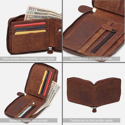 ALPHAHIDE Men RFID Blocking Wallet - Genuine Cowhide Leather - Bifold Zip-Around - Zipped Coin Pocket (Tan Hunter) in Saudi Arabia