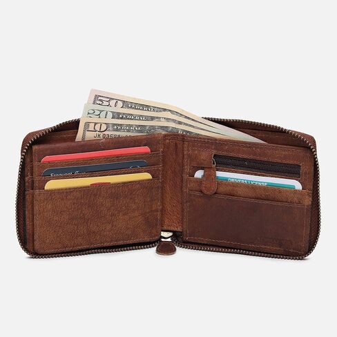 ALPHAHIDE Men RFID Blocking Wallet - Genuine Cowhide Leather - Bifold Zip-Around - Zipped Coin Pocket (Tan Hunter) in Saudi Arabia
