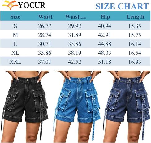YOCUR Womens Cargo Shorts Summer Casual Jeans Denim Shorts Vintage Loose Button Zipper Shorts in Saudi Arabia