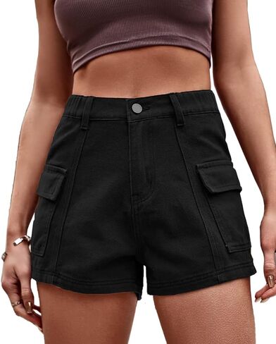 YOCUR Womens Cargo Shorts Summer Casual Jeans Denim Shorts Vintage Loose Button Zipper Shorts in Saudi Arabia