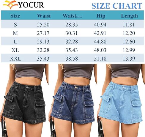 YOCUR Womens Cargo Shorts Summer Casual Jeans Denim Shorts Vintage Loose Button Zipper Shorts in Saudi Arabia