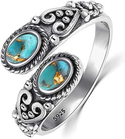 خاتم على شكل ملعقة تركواز للنساء من ياريسول مصنوع من الفضة الاسترلينية عيار 925 بتصميم بوهو قابل للتعديل ومفتوح in Kuwait