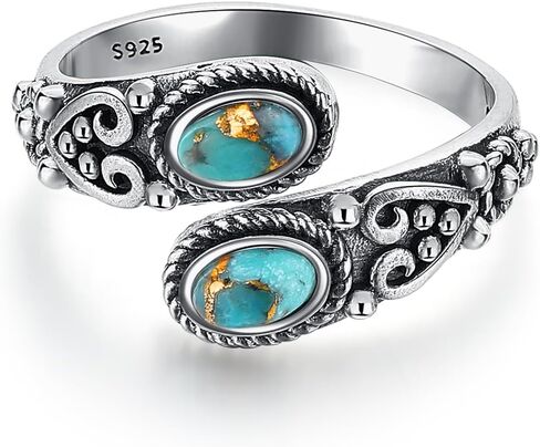 خاتم على شكل ملعقة تركواز للنساء من ياريسول مصنوع من الفضة الاسترلينية عيار 925 بتصميم بوهو قابل للتعديل ومفتوح in Kuwait