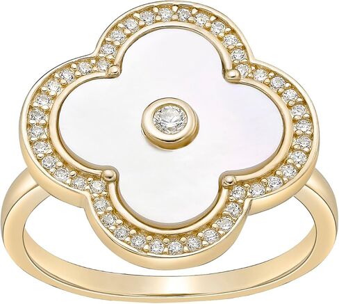 Lavari Jewelers Malachite, Black Onyx or Mother of Pearl and Cubic Zirconia Flower Ring for Women in 925 Sterling Silver with Gold Plating Size 5 to 10 in Saudi Arabia