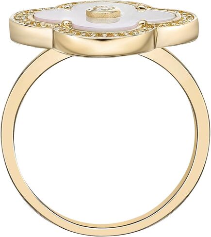 Lavari Jewelers Malachite, Black Onyx or Mother of Pearl and Cubic Zirconia Flower Ring for Women in 925 Sterling Silver with Gold Plating Size 5 to 10 in Saudi Arabia