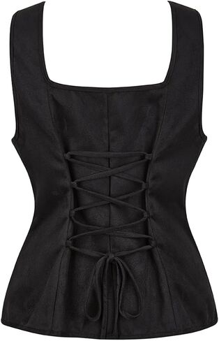 Kranchungel Women Pirate Renaissance Vest Costume Peasant Bodice Medieval Steampunk Pirate Vest Viking Cosplay Costumes in Saudi Arabia